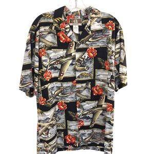 Kalaheo Hawaiian Tropical Button Shirt Mens L WWII Airplanes Military History